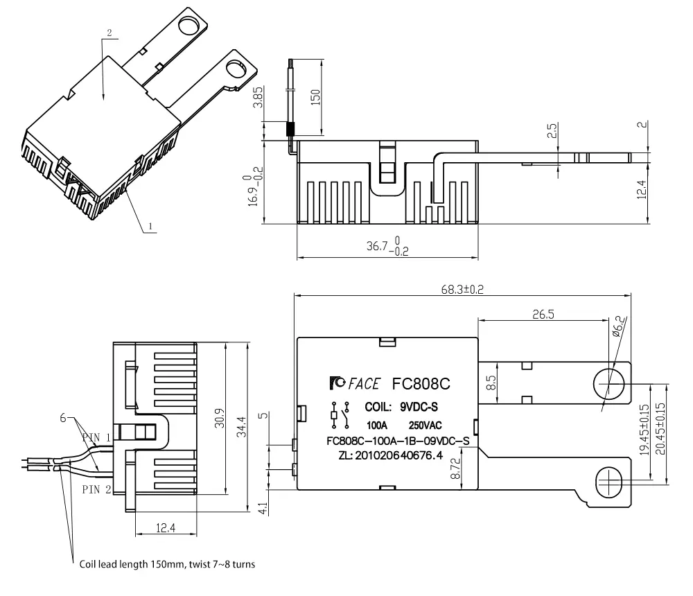 100A Three-Phase Wall-Mounted Latching Relay