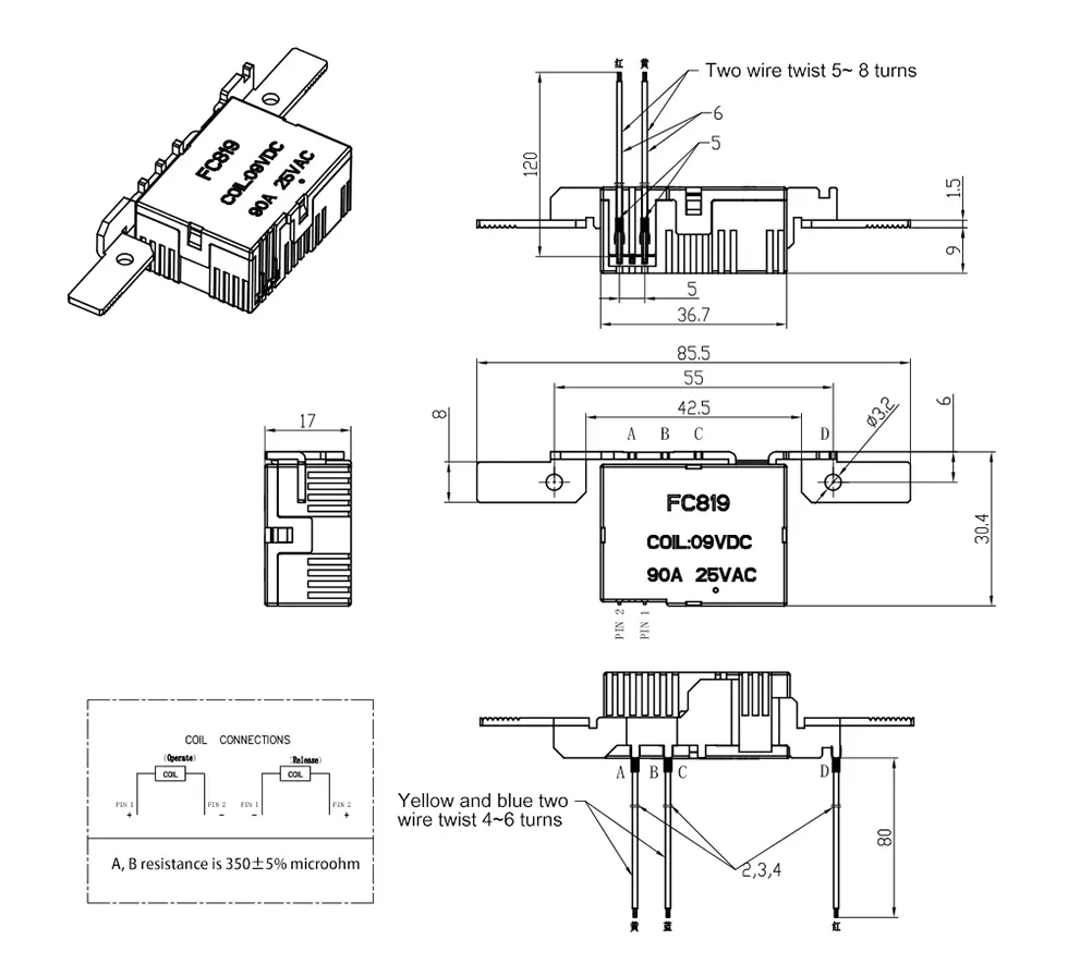 Single-Phase 2P Rail Type Top-in-Bottom-Out Latching Relay